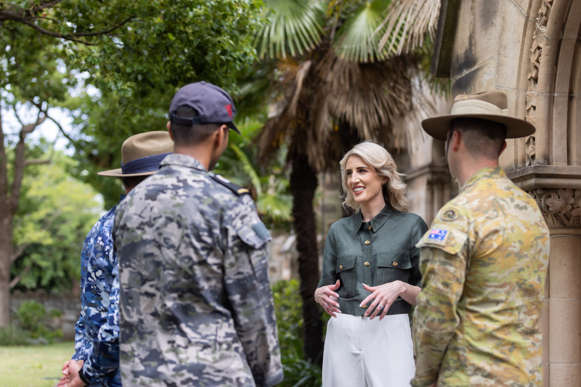 Alexis chatting with veterans and active service members